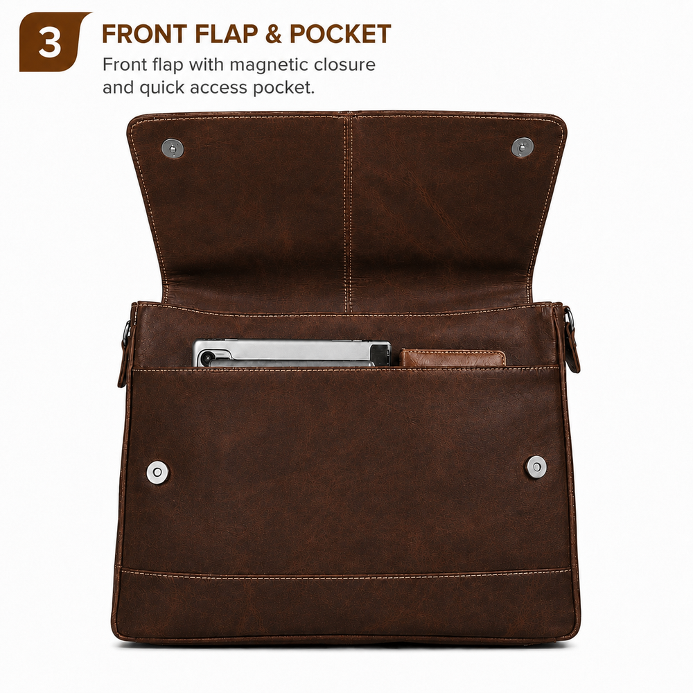 Oil Pull Up Leather Laptop Bag For Men - Office Bag - Fits Up to 14/15.5/16 inch