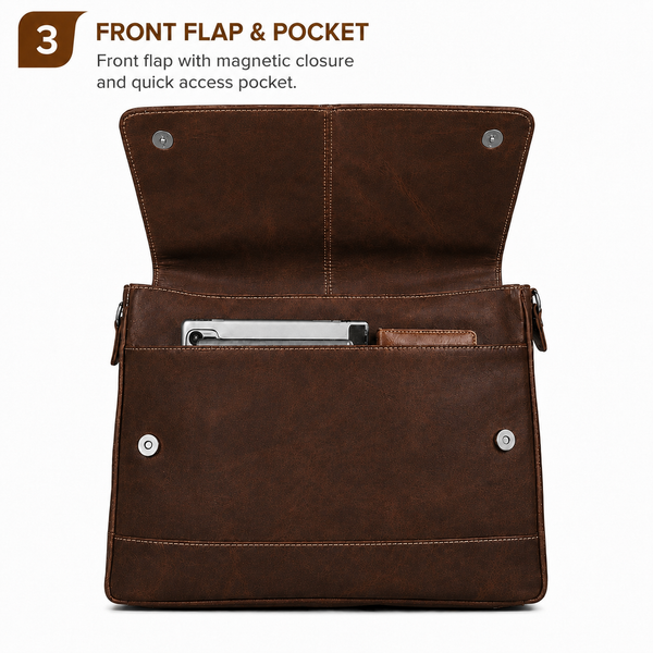 Oil Pull Up Leather Laptop Bag For Men - Office Bag - Fits Up to 14/15.5/16 inch