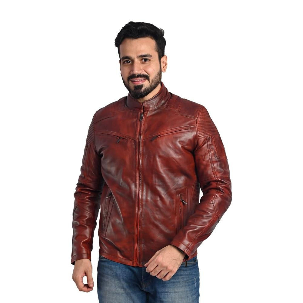Men's Solid Leather Jacket - Stylish and Durable