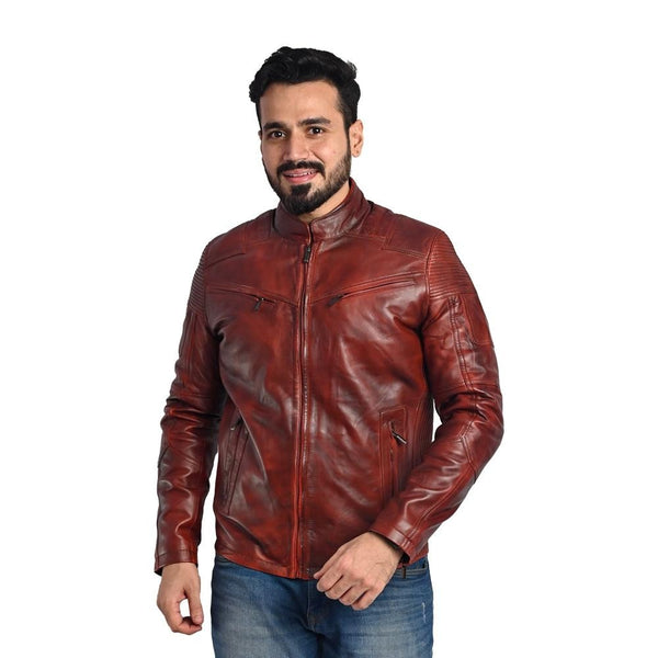 Men's Solid Leather Jacket - Stylish and Durable