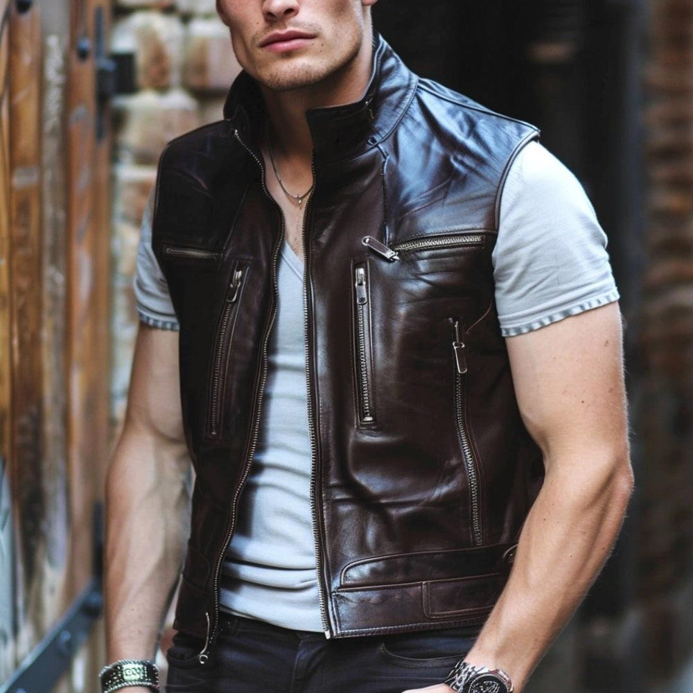 Taj Leather Handmade Men’s Leather Vest: A Touch of Class
