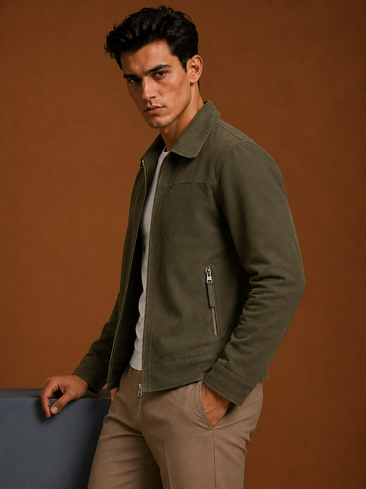 Suede Solid Leather Biker Jacket