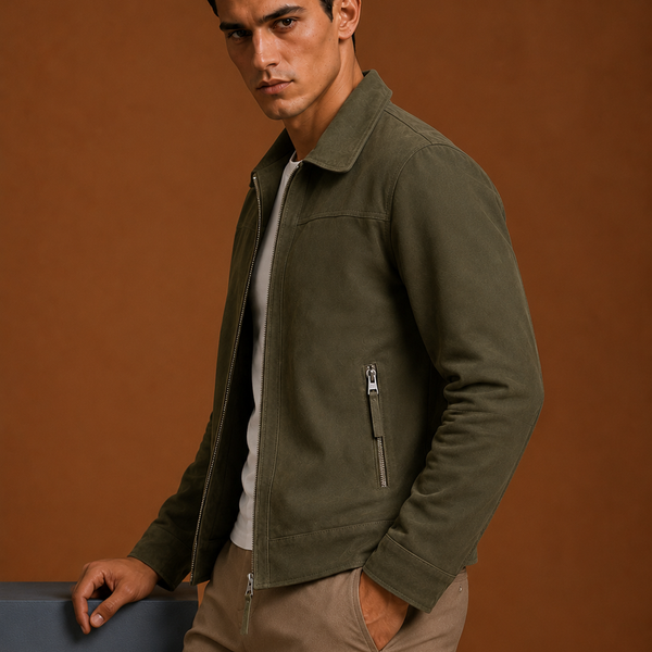 Suede Solid Leather Biker Jacket