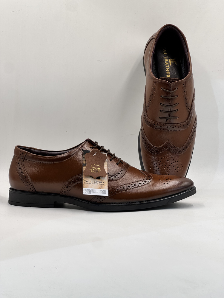 Taj Leather Men's Tan Wingtip Brogue Leather Oxford Shoes