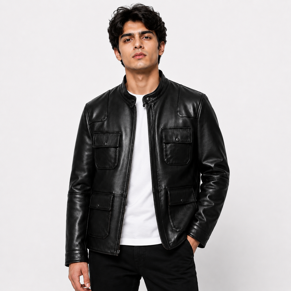 4 Pocket Leather Jacket By Taj leather - Pure Black