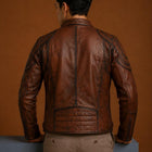 Cuban Leather Biker Jacket brown