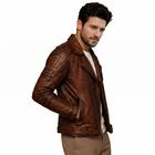 Cuban Leather Biker Jacket brown