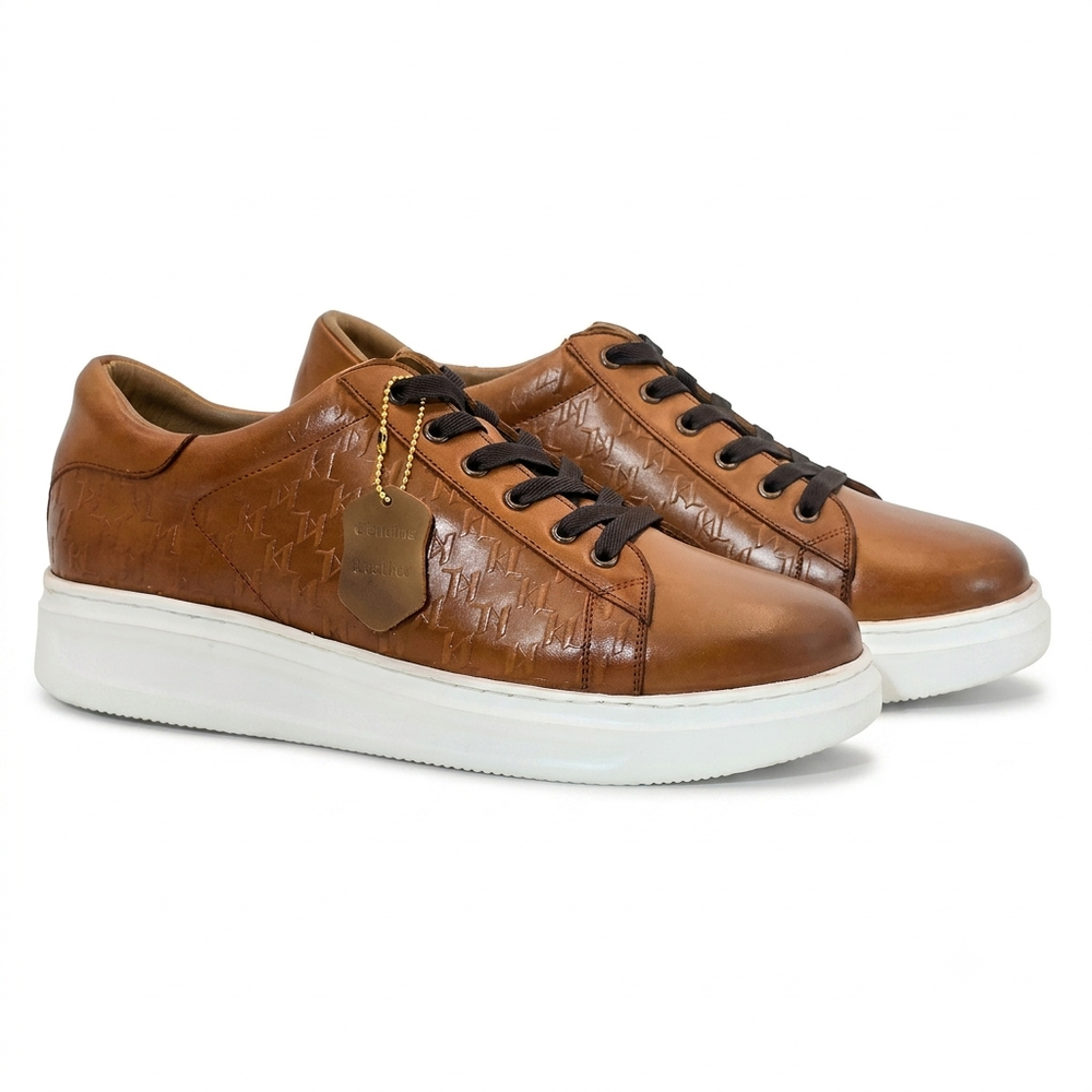 Taj Leather Men's Tan Textured Low-Top Leather Sneakers