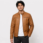 Men’s Classic Tan Biker Cafe Racer Genuine Leather Jacket