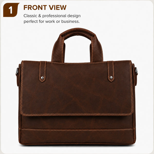 Oil Pull Up Leather Laptop Bag For Men - Office Bag - Fits Up to 14/15.5/16 inch