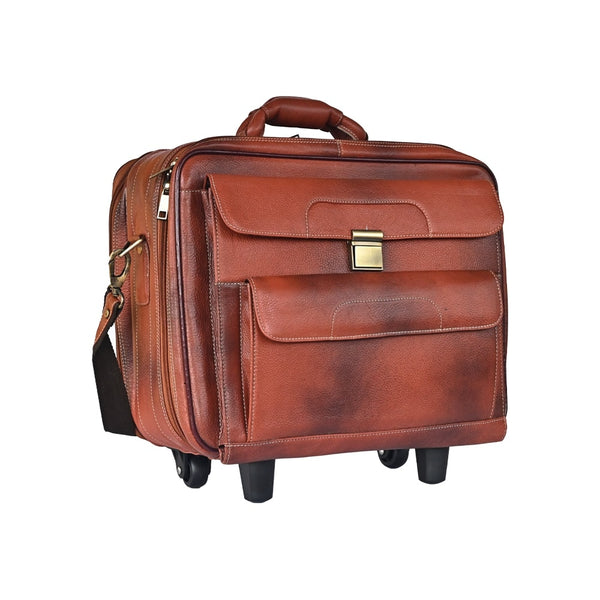 Taj Leather Trolly Suitcase Bag - 100% Leather