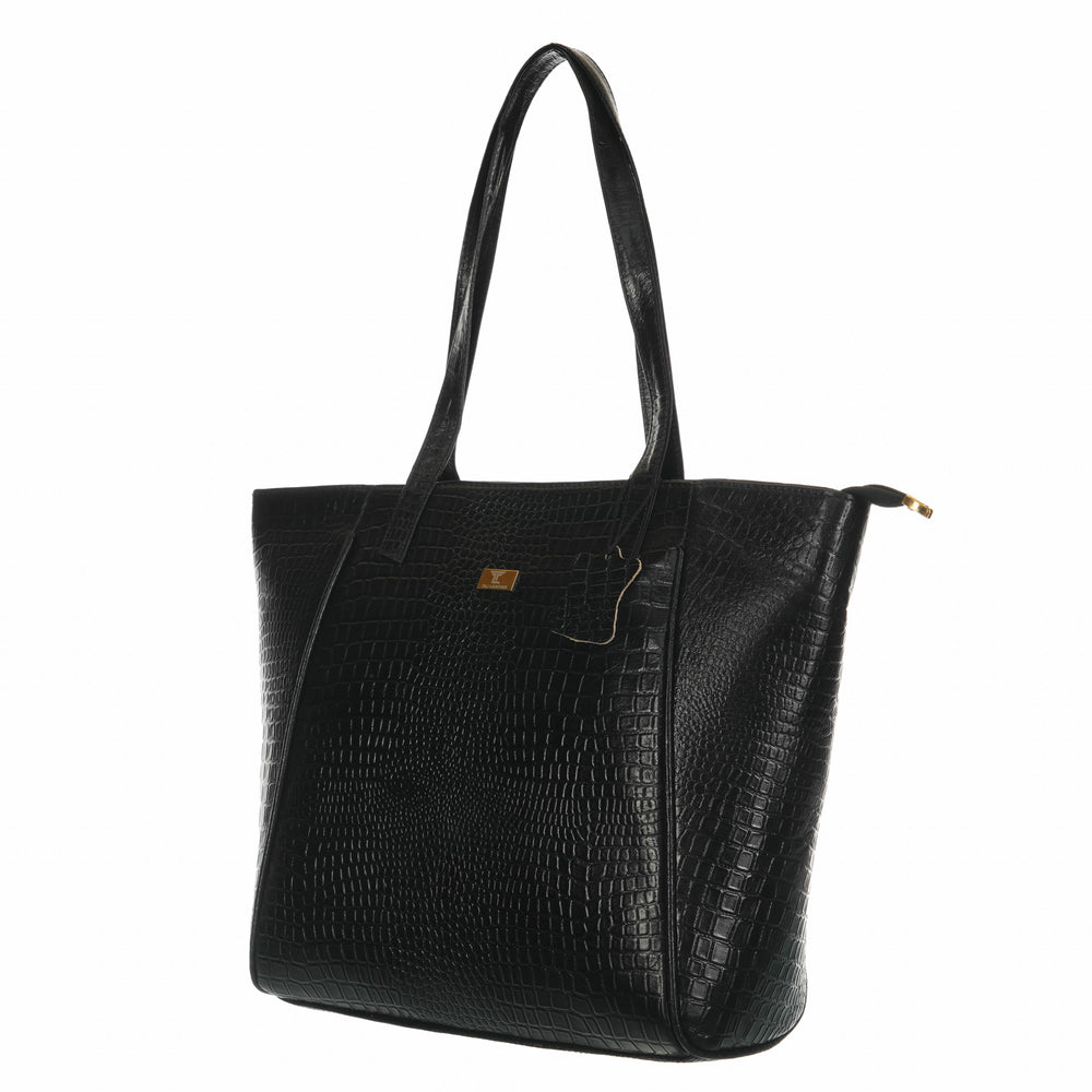 Women's Croco Pattern Shoulder Bag - Stylish and Spacious Bag with Big Compartment