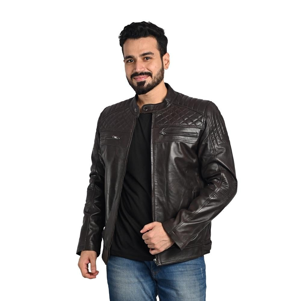 D-Design Leather Jacket by Taj Leather - Dark Brown