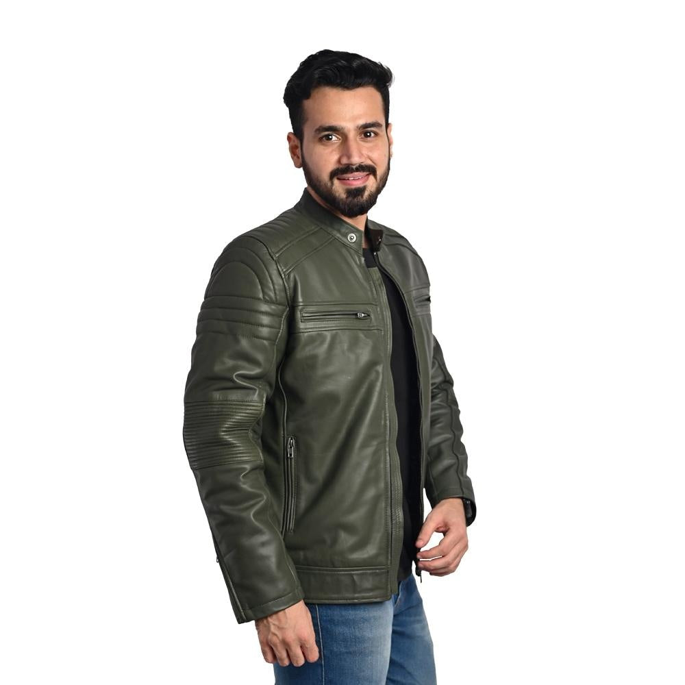 Men's Solid Leather Jacket - Stylish and Durable