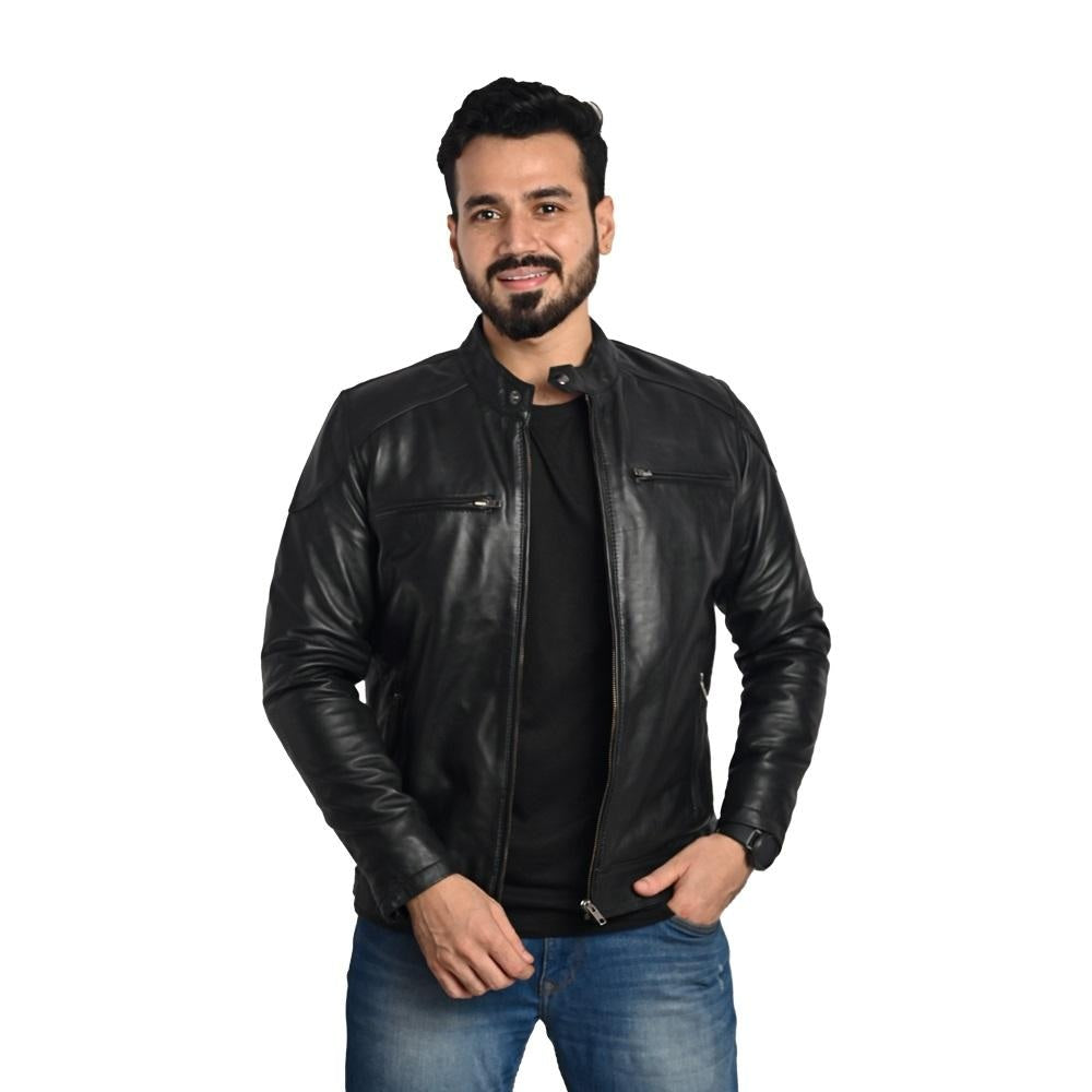 Men's Solid Leather Jacket - Stylish and Durable