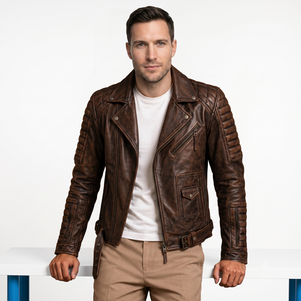 Blaq Motorcycle Leather Biker Jacket brown