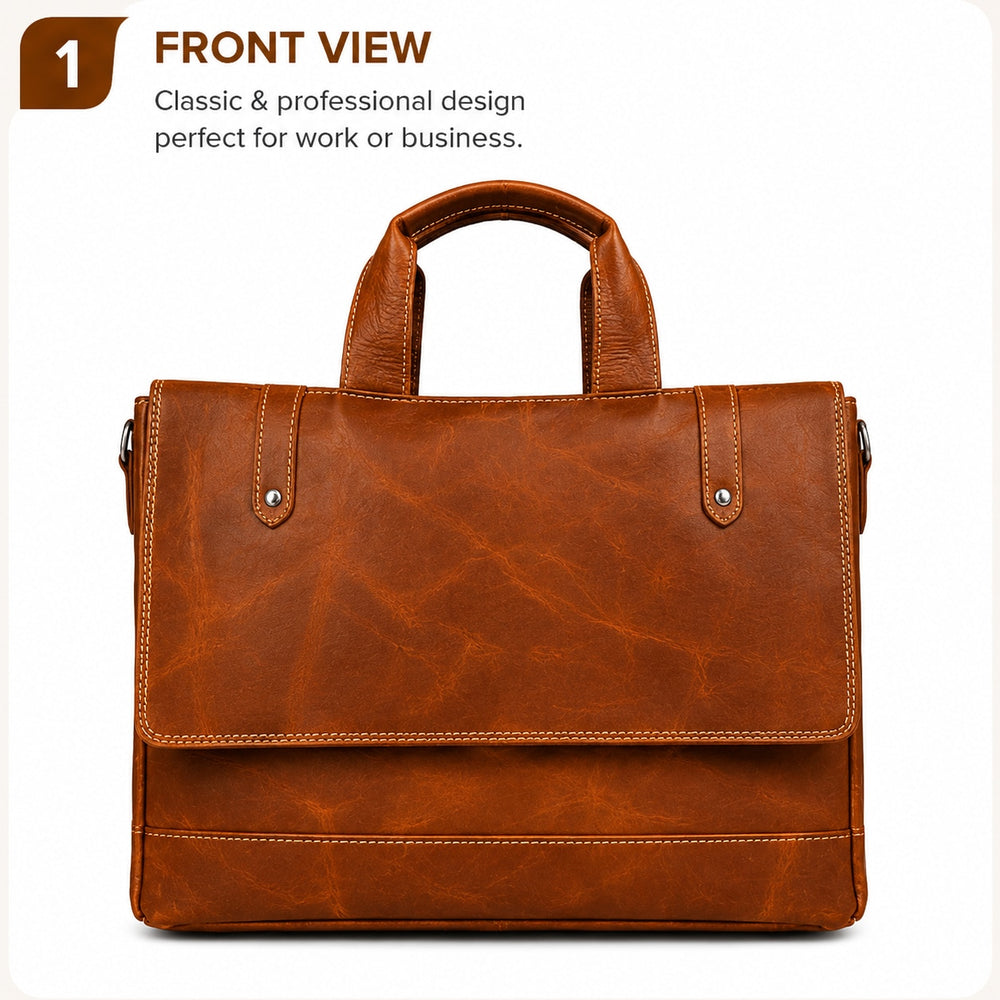 Oil Pull Up Leather Laptop Bag For Men - Office Bag - Fits Up to 14/15.5/16 inch