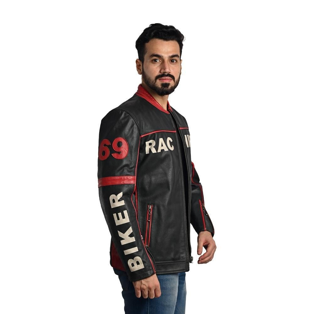 Men Solid Biker Leather Jacket By Taj Leather