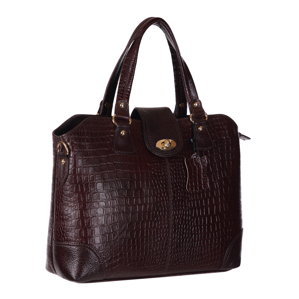 Women's Luxury Leather Shoulder Crossbody Handbag - Crocodile Pattern Stylish Bag