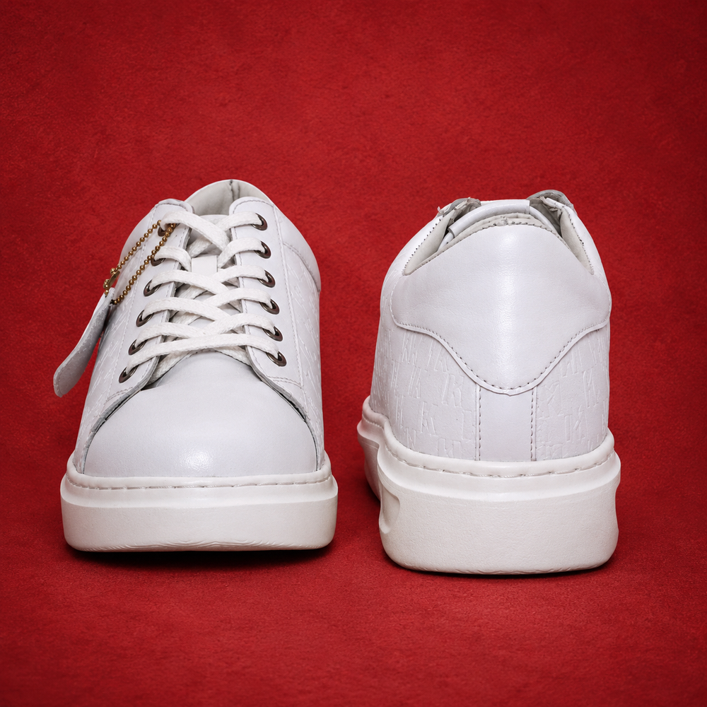 Crisp White Textured Low-Top Leather Sneakers