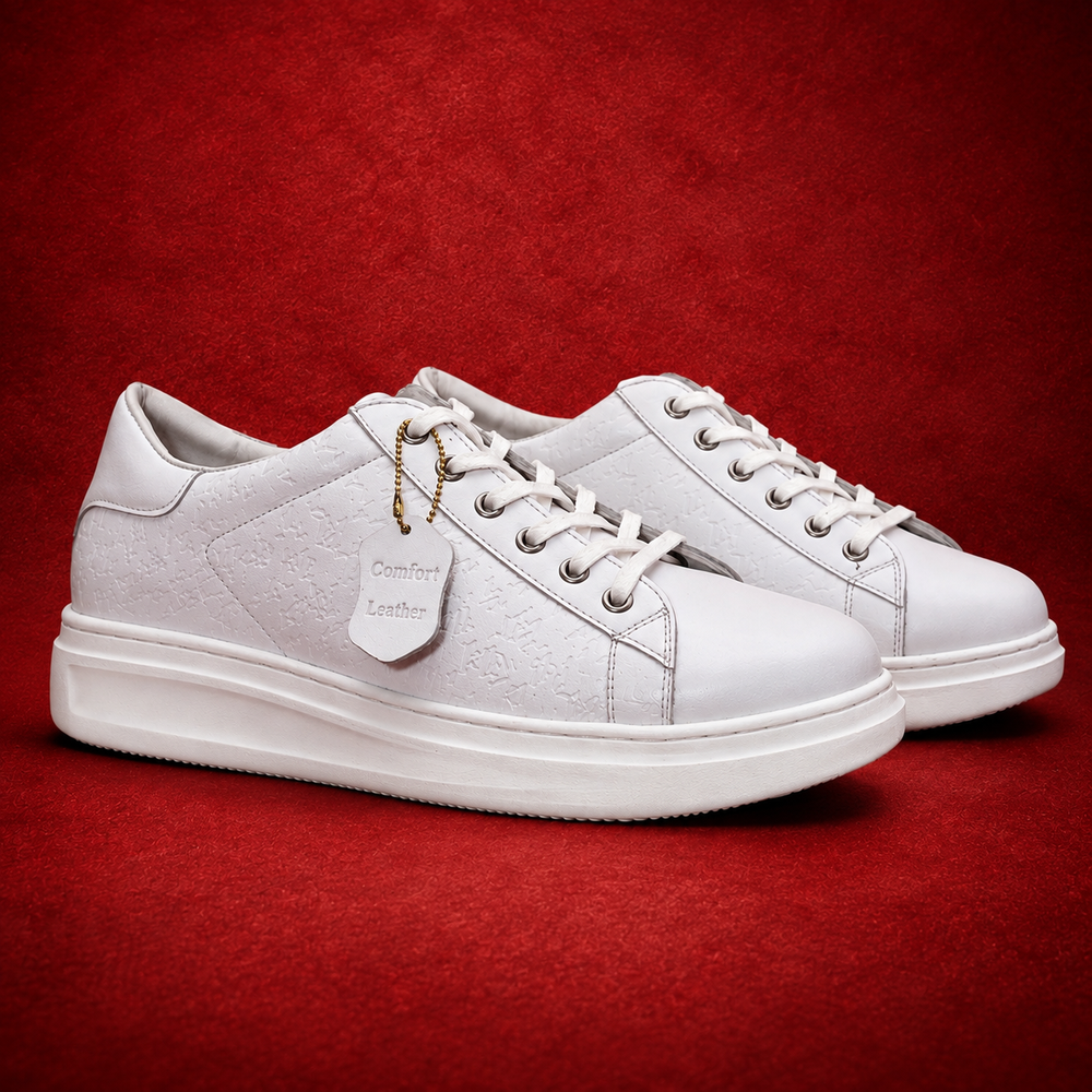 Crisp White Textured Low-Top Leather Sneakers