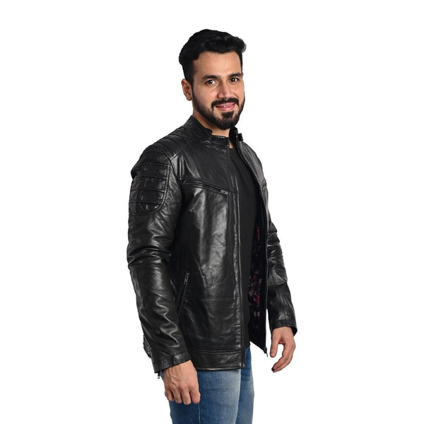 Men's Solid Leather Jacket - Handmade Genuine Leather Outerwear