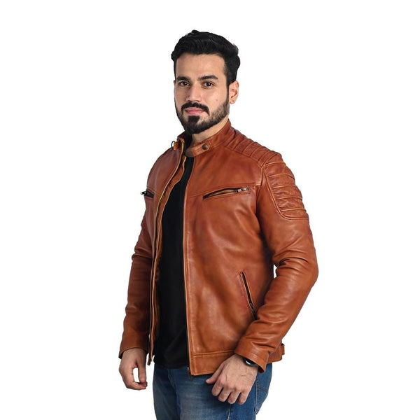 Men's Solid Leather Jacket - Handmade Genuine Leather Outerwear