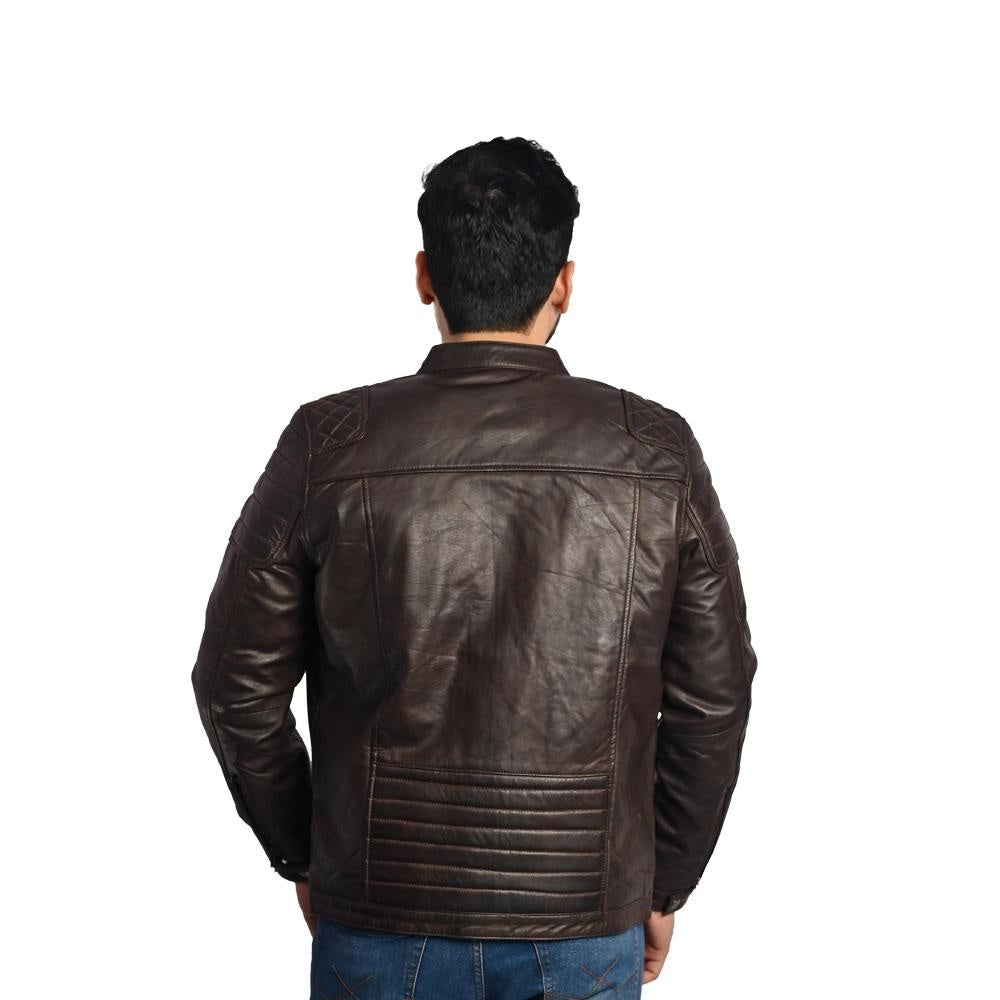 Dark Brown Men's Solid Leather Jacket - Stylish and Durable