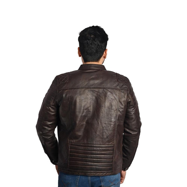 Dark Brown Men's Solid Leather Jacket - Stylish and Durable