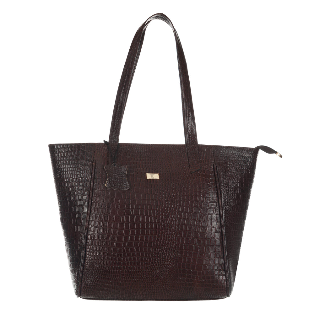 Women's Croco Pattern Shoulder Bag - Stylish and Spacious Bag with Big Compartment