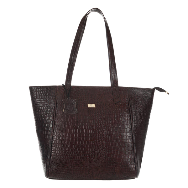 Women's Croco Pattern Shoulder Bag - Stylish and Spacious Bag with Big Compartment