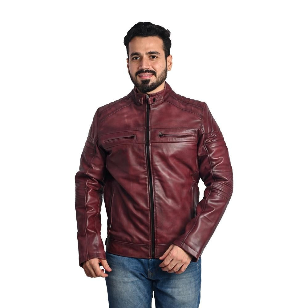 Men's Solid Leather Jacket - Stylish and Durable