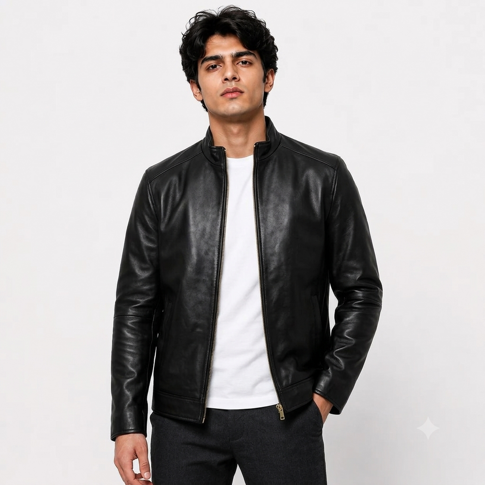 Men’s Classic Cafe Racer Genuine Leather Jacket