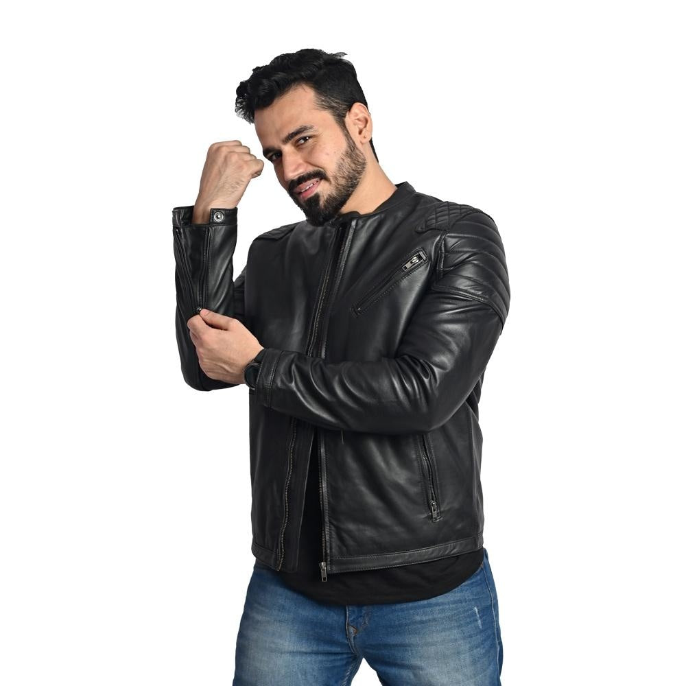 Men's Solid Leather Jacket - Stylish and Durable