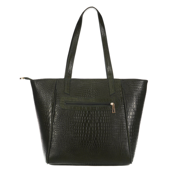 Women's Croco Pattern Shoulder Bag - Stylish and Spacious Bag with Big Compartment