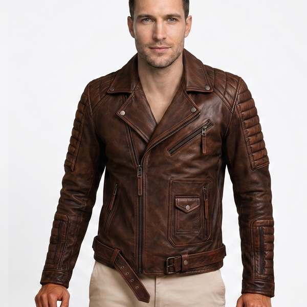 Blaq Motorcycle Leather Biker Jacket brown