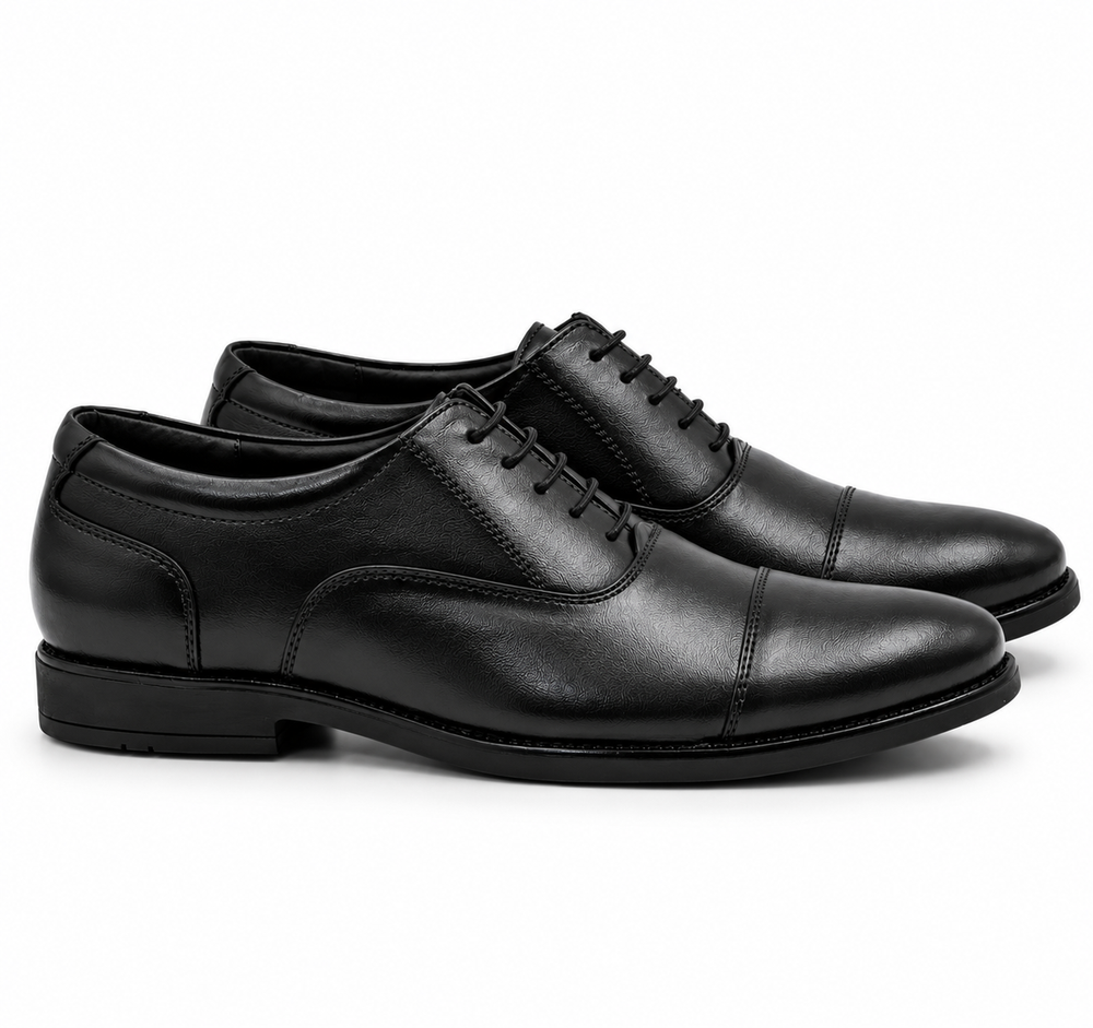 Police  Classic Black Cap-Toe Leather Oxford Shoes