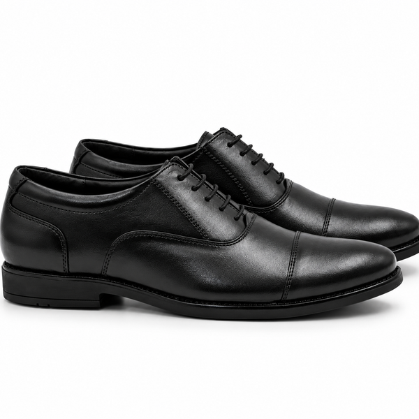 Police  Classic Black Cap-Toe Leather Oxford Shoes