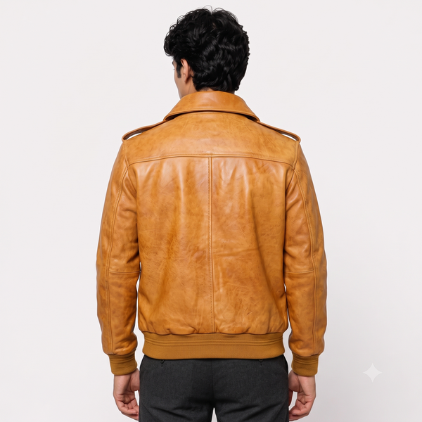 Mustard Tan A-2 Flight Leather Bomber Jacket