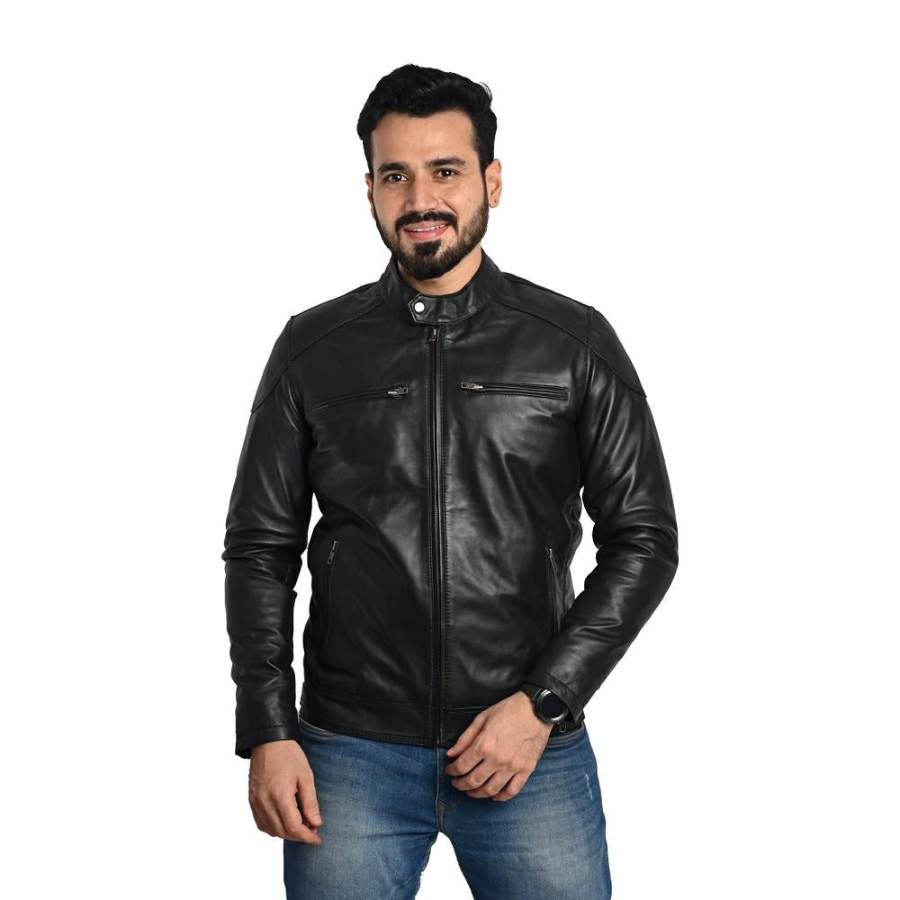 Men's Solid Leather Jacket - Stylish and Durable