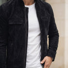 Taj Signature Onyx Suede Button-Up Leather Overshirt