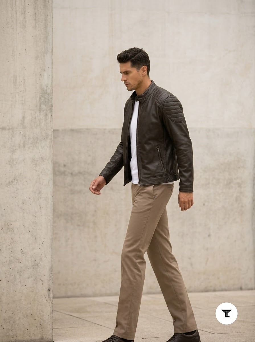 Taj Signature Ghost Rider Ribbed Biker Jacket