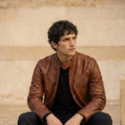 Taj Signature Verona Cognac Tan Distressed Cafe Racer Jacket - View 1000166698
