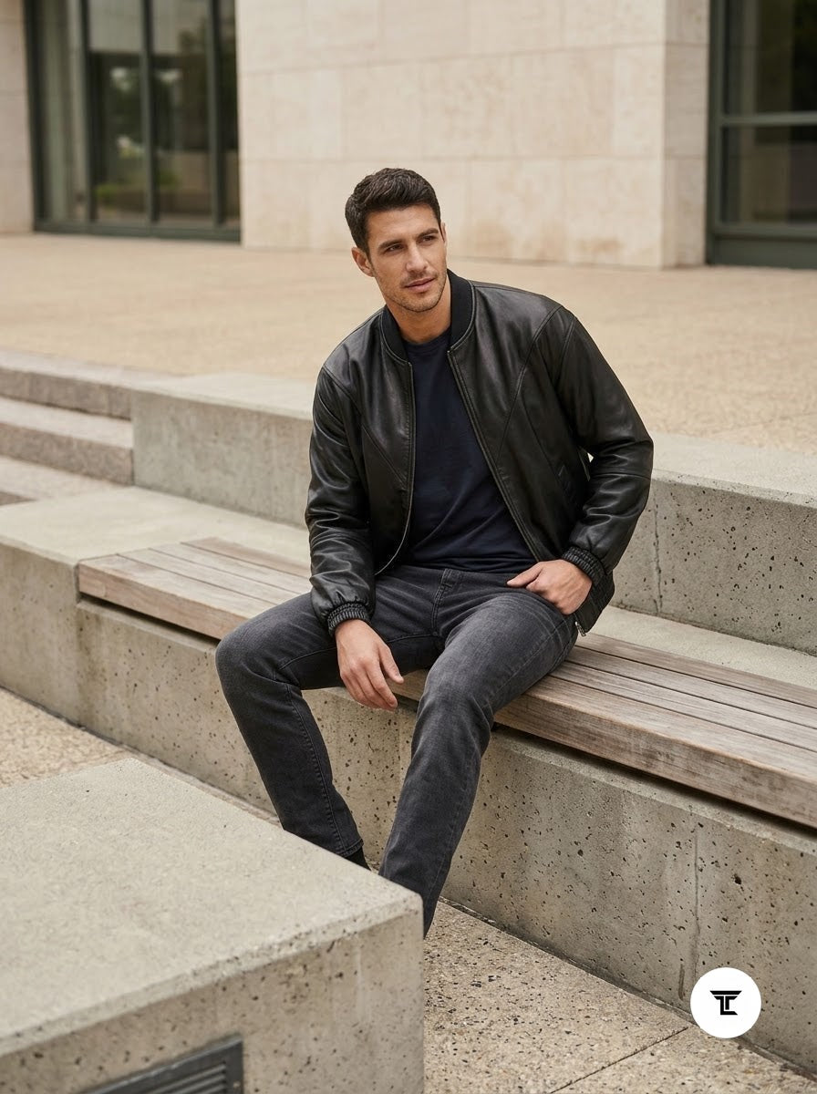 Taj Signature Metropolitan Black Leather Bomber