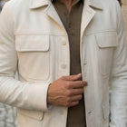 Taj Bespoke St. Moritz Ivory Safari Leather Overshirt