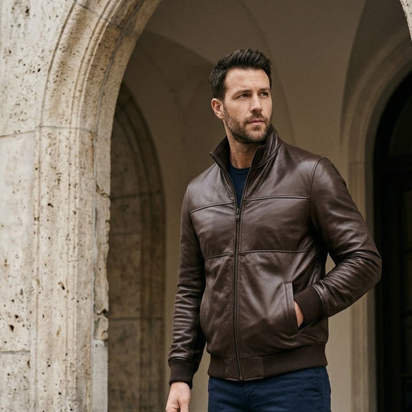 Taj Heritage Pioneer Washed Leather Bomber Close-up 2