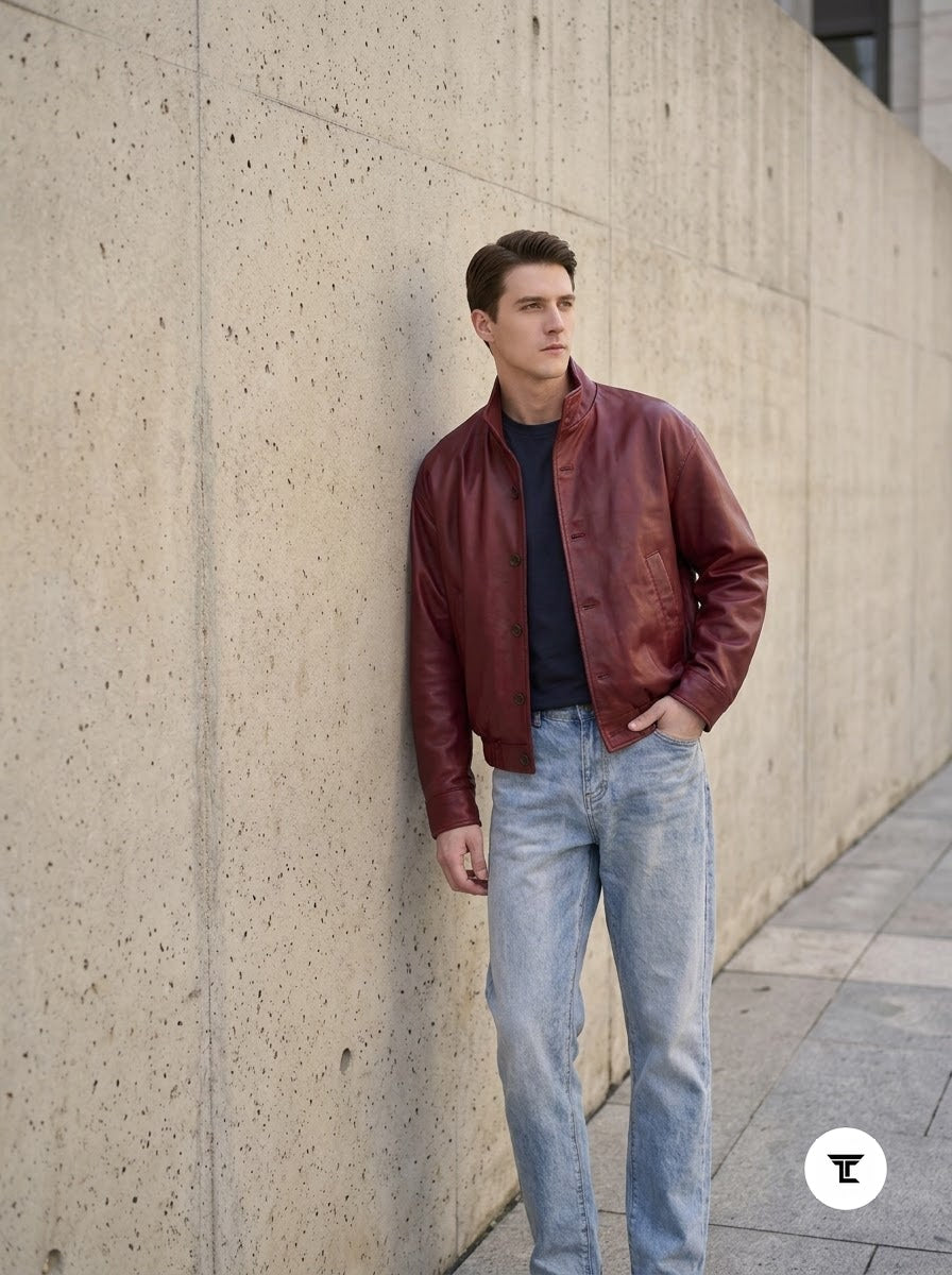 Taj Signature Crimson Burgundy Leather Bomber
