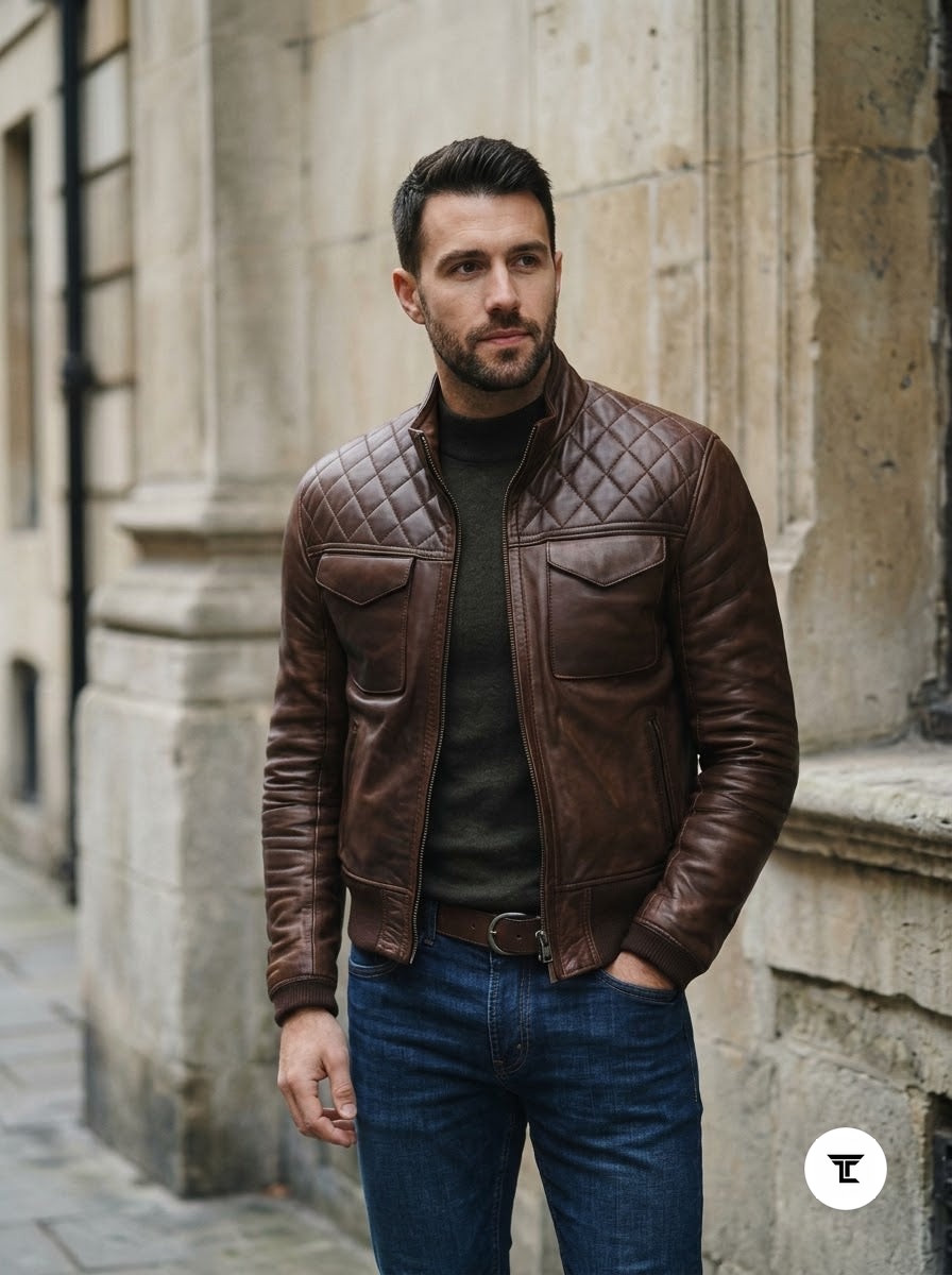 Taj Heritage Roadster Quilted Brown Leather Jacket