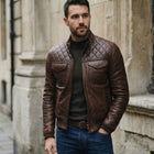 Taj Heritage Roadster Quilted Brown Leather Jacket