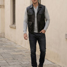Taj Signature Tactical Black Leather Cargo Utility Vest